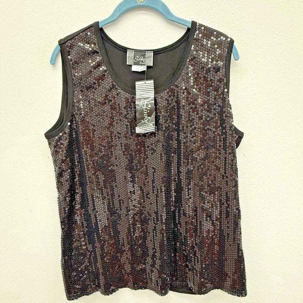 Slinky Brand Women’s Black Sequin Tank Top XL  NWT